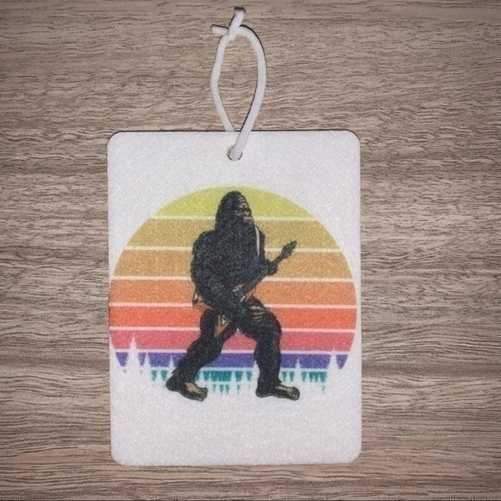 Big Foot playing electric guitar car air freshener (reusable) new